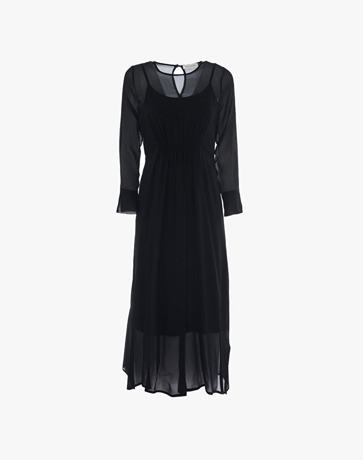 Vestido midi de gasa negro con frunce