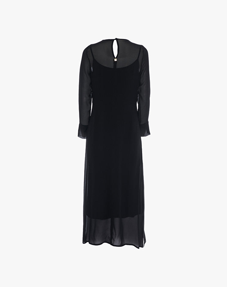 Vestido midi de gasa negro con frunce