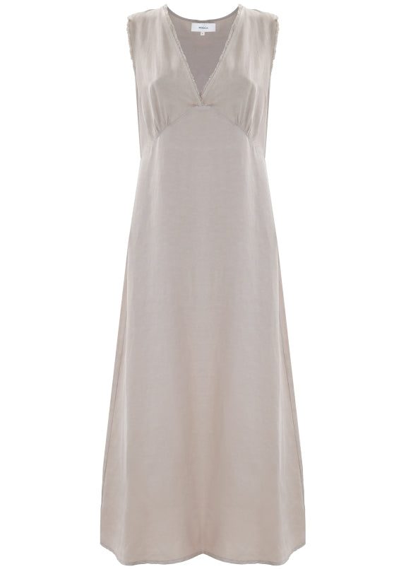 Vestido lino largo beige