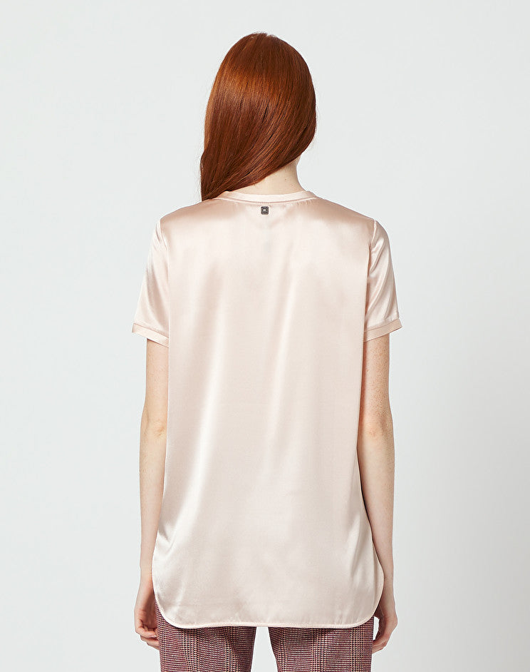 Blusa seda manga corta nude