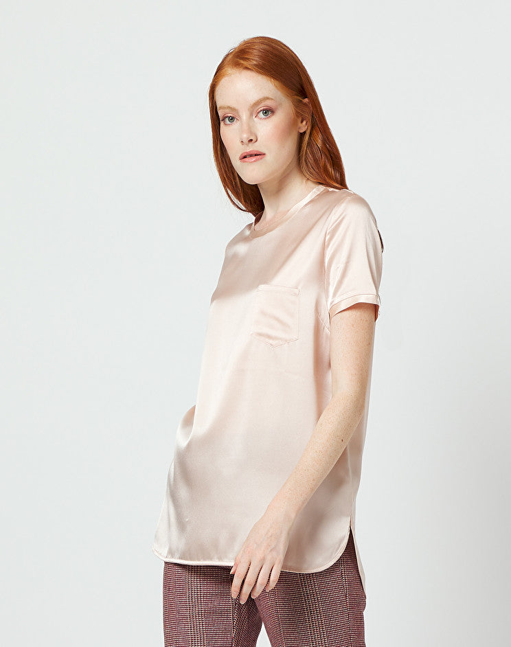 Blusa seda manga corta nude